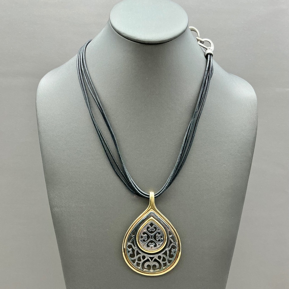 Premier Designs Necklace Womens Gold Silver Tone Filigree Teardrop Cord 18"